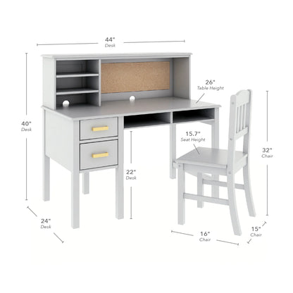 Guidecraft Taiga Kids Desk and Chair Set with Hutch - Navy: Kids Wooden Computer Desk with Storage Drawers and Shelves | Kids Study Table for Bedroom