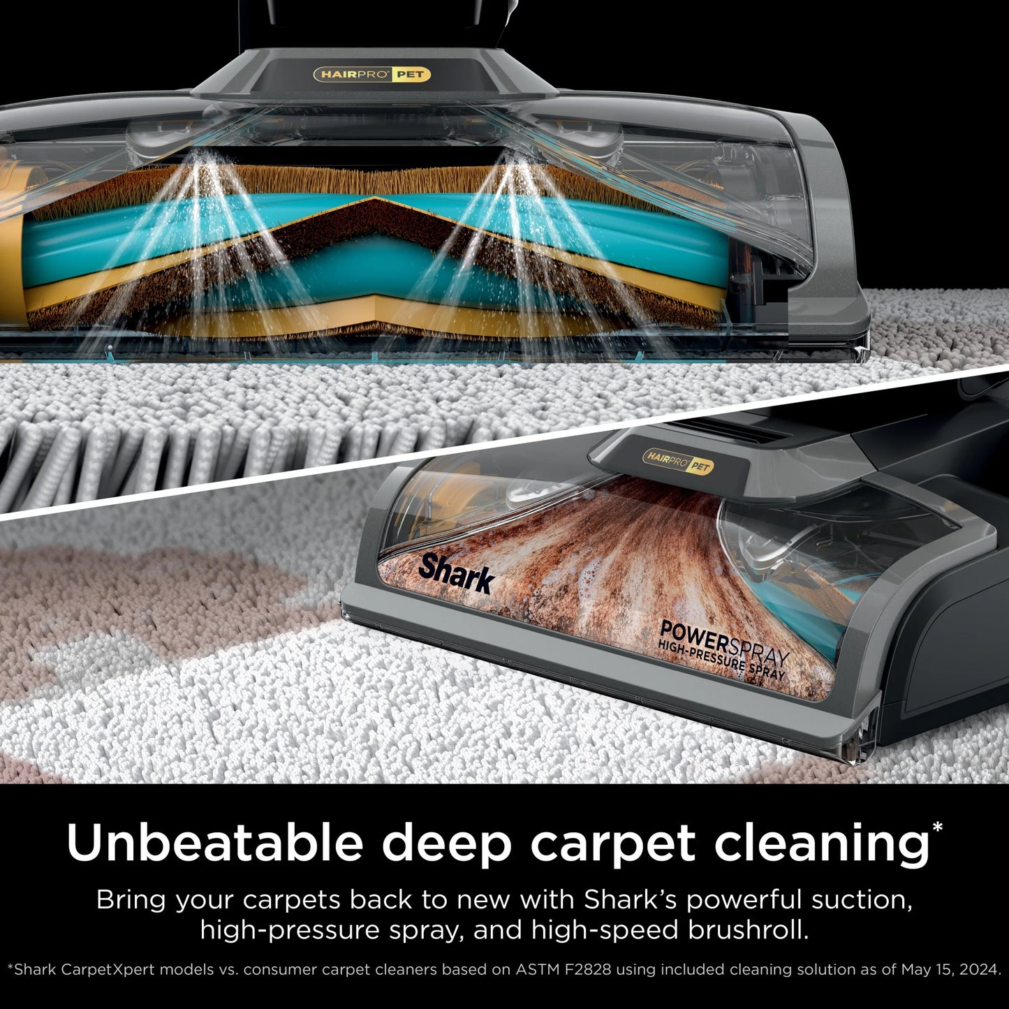 Shark CarpetXpert 2-in-1 Upright Deep Carpet Corded Vacuum, with HairPro StainStriker Technology, Built-in Spot & Stain Eliminator, with 12oz Deep Clean Pro and 16oz Oxy Multiplier, EX300 Gray