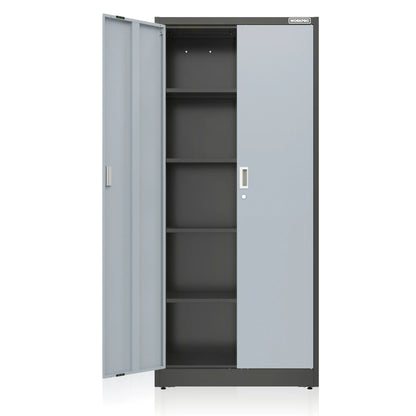 WORKPRO Metal Garage Storage Cabinet with Locking Doors and Adjustable Shelves,71 inches Tall Storage Cabinet for Tools, Office, Home, Shops (Black), Solid Packed