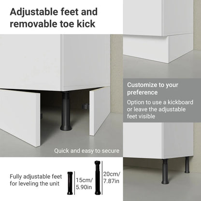 Madesa Hazel Kitchen Storage Base Cabinet with 3 Drawers 23 Inch Wide Engineered Wood Painted Finish Floor Mount Removable Plinth - White