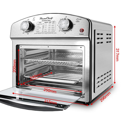 PlumChef 12 Quart 4 Slices Air Fryer Convection Toaster Oven, 1500W , 4 Cooking Modes,  7 in 1 Multifunction with Roast,  Bake, Grill, Broil, Toast, Dehydrate, Defrost, Stainless Stee