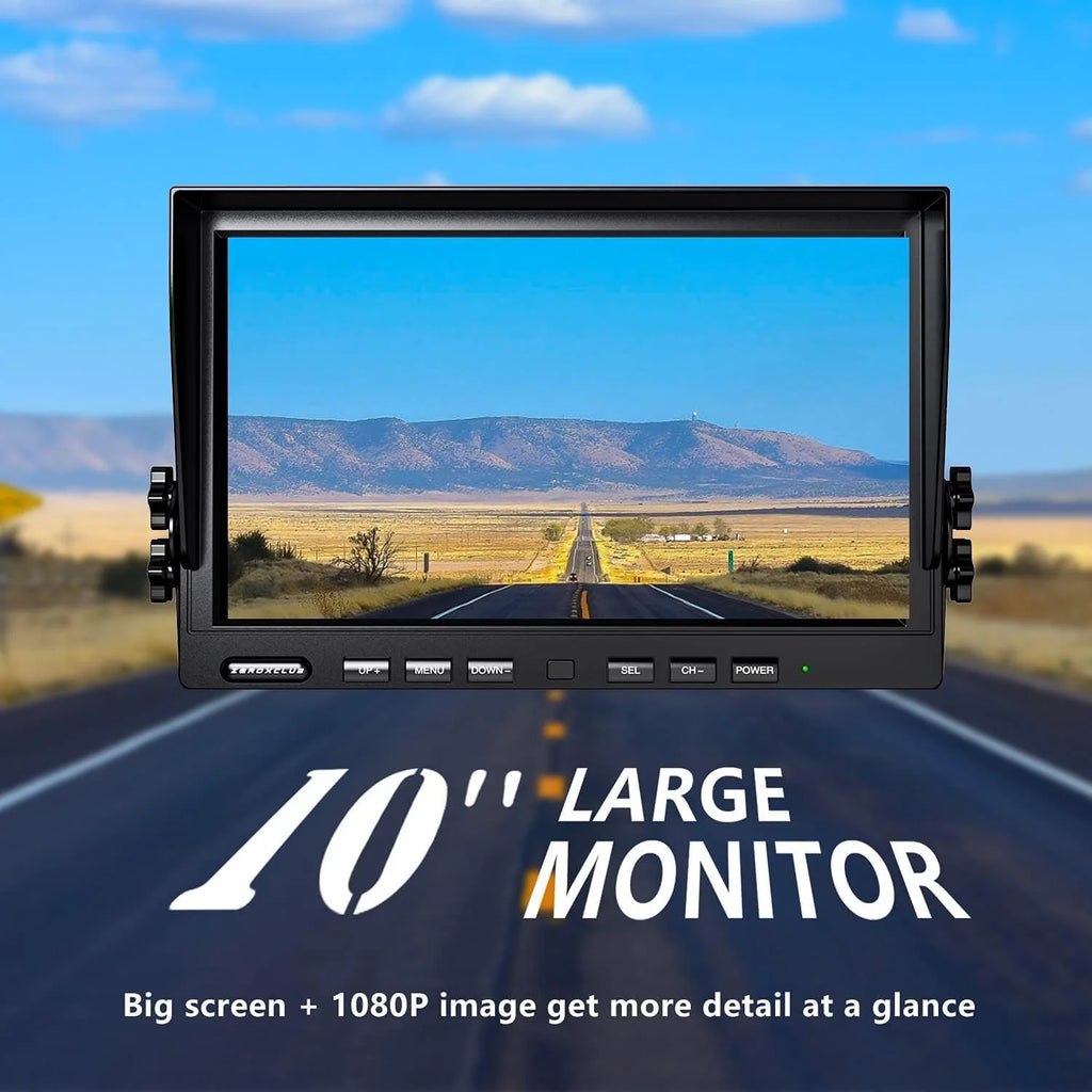 ZEROXCLUB 10'' 1080P HD Wireless Backup Camera System IP69K Waterproof & Loop Recording 10 Inch DVR Quad Split Monitor For RV/Truck/Trailer/Camper