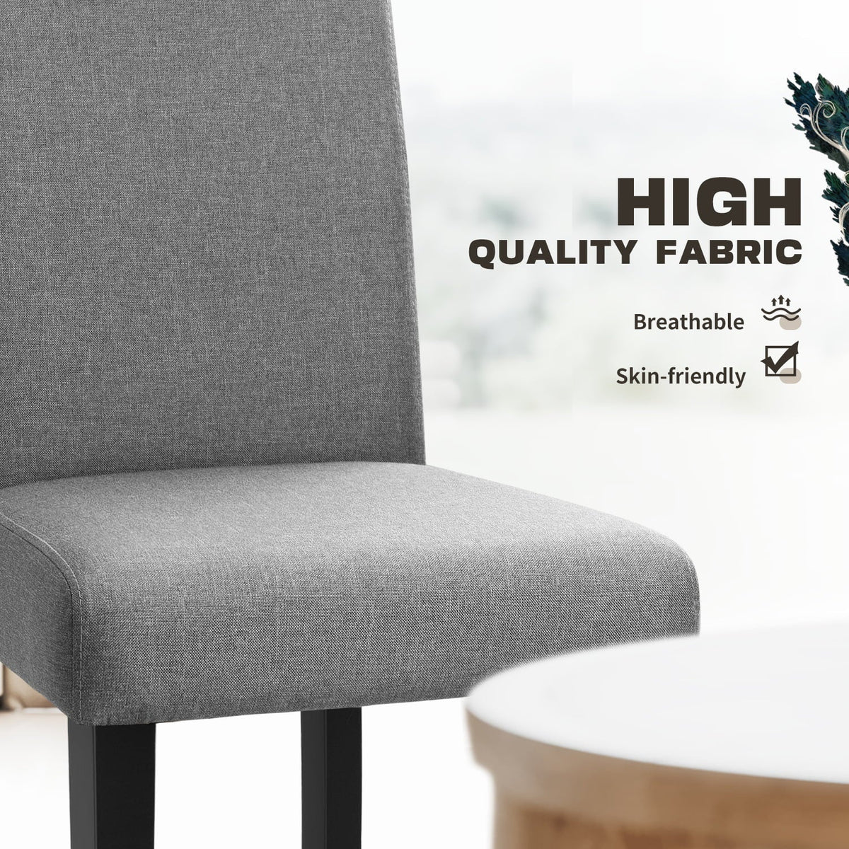 Furmax, Set of 4 Upholstered Dining Chairs with Wooden Legs, Fabric, Gray
