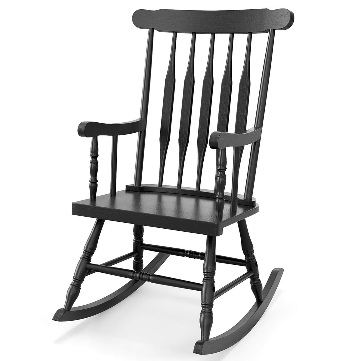 Costway Solid Wood Rocking Chair Porch Rocker Indoor Outdoor Seat Glossy Finish White