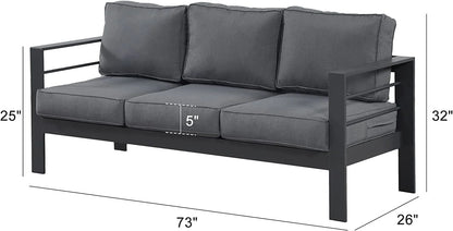 Superjoe Patio Furniture Aluminum Sofa All-Weather Outdoor 3 Seats Couch Gray Metal Chair with Dark Grey Cushions