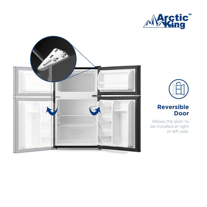 Arctic King 3.2 Cu ft Two Door Mini Fridge with Freezer, Stainless Steel, E-Star