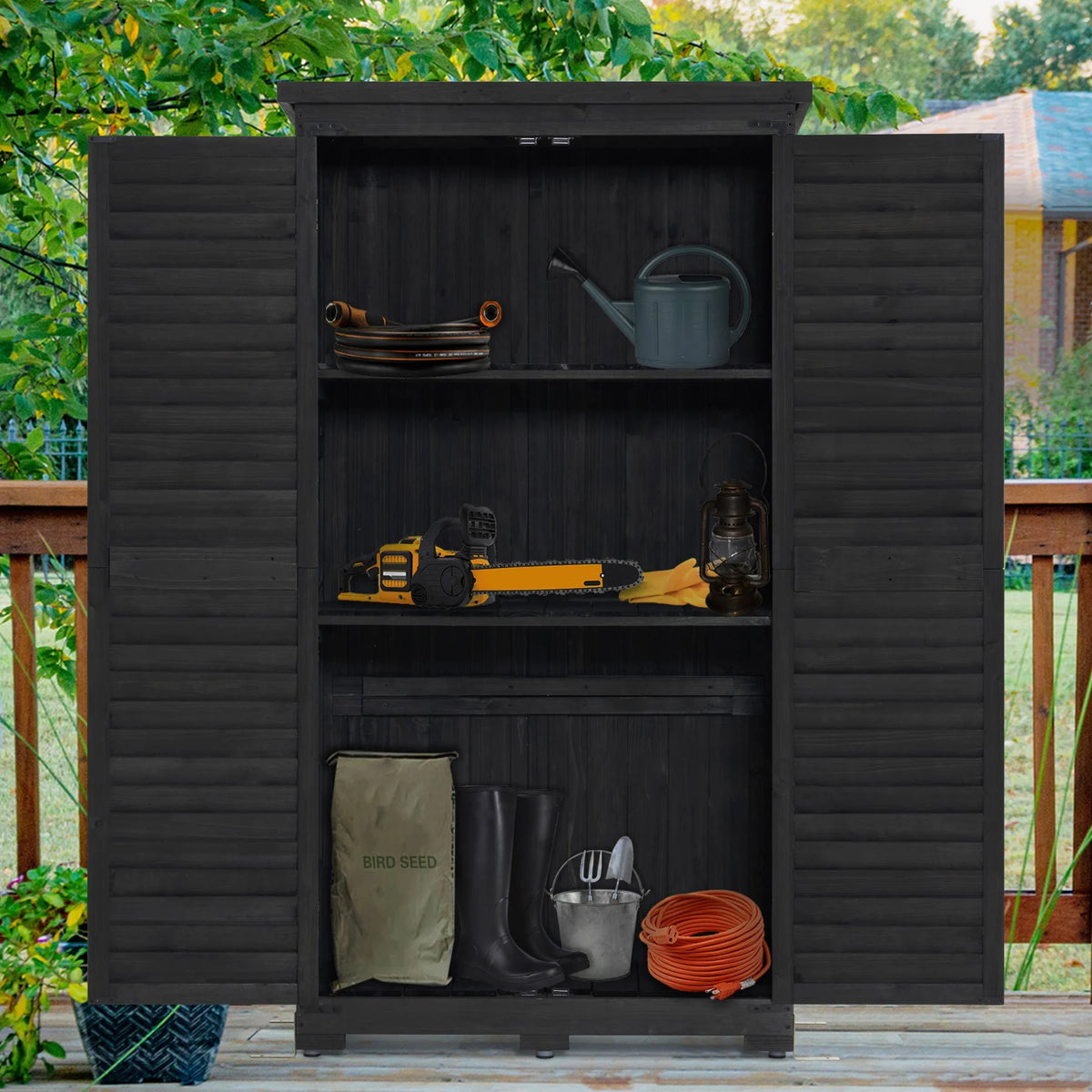 MCombo Tall Garden 1.52 x 2.85 ft. Wood Storage Shed, Brown