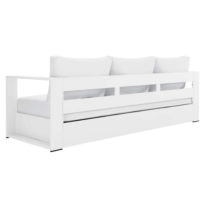 Lounge Sofa Table Set, Grey Gray, Aluminum, Metal, Fabric, Modern Contemporary, Outdoor Patio Balcony Cafe Bistro Garden Furniture Hotel Hospitality