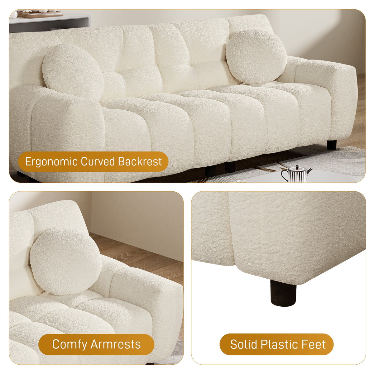 Rophefx 2-Seat Corduroy Deep Seat Cloud Sofa Couch for Living Room, Bedroom