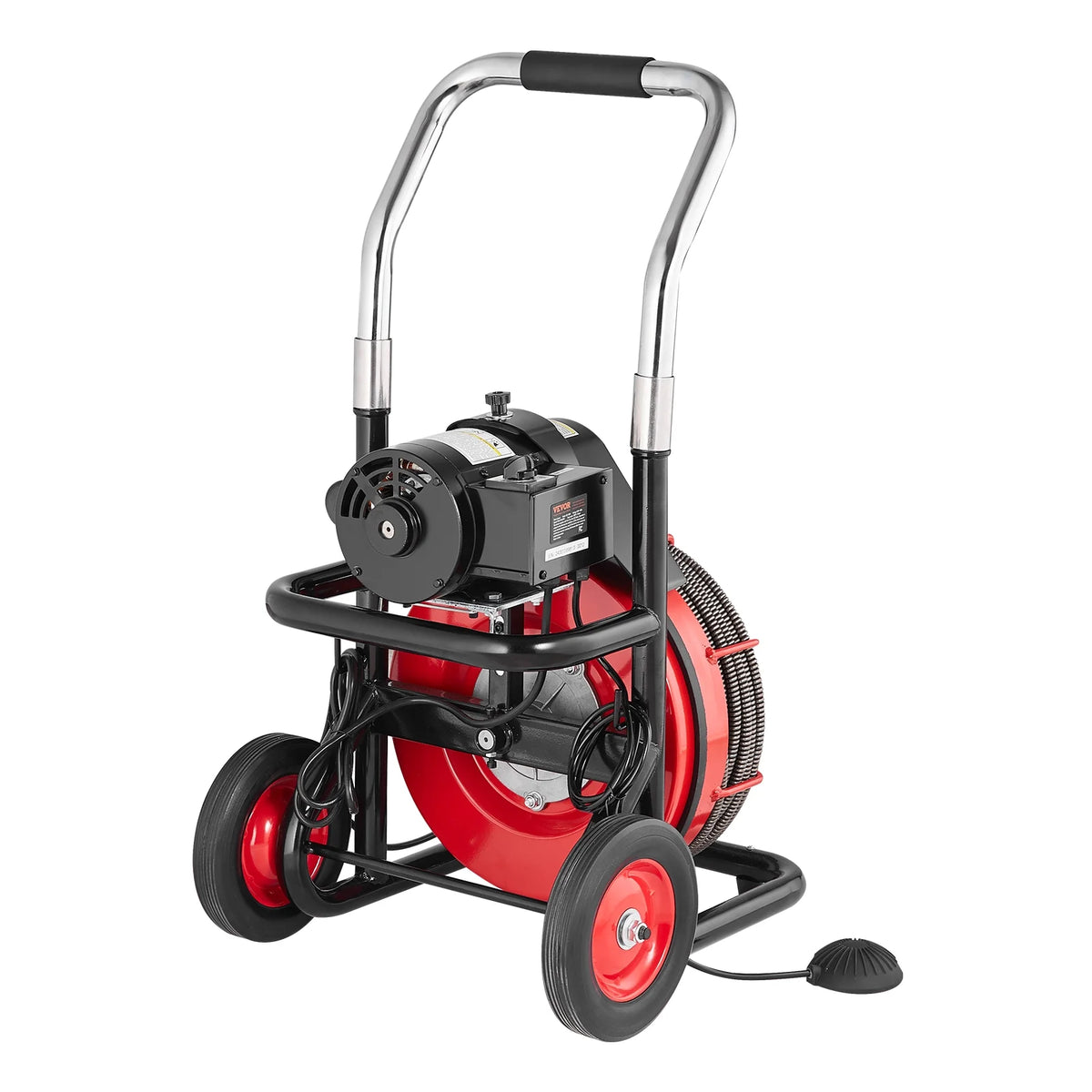 VEVOR Drain Cleaner Machine 100FT x 1/2 Inch, Auto Feed Sewer Snake Auger on Wheels, 550W Portable Drain Cleaning Machine with 8 Cutters & Air-activated Foot Switch for 2" to 4" Pipes