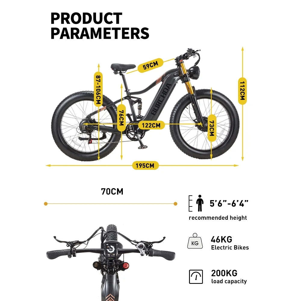 Dual Motors AWD 2000W Electric Bike for Adult 26'' UL2849 48V 30AH E-mountain bike 4.0 Fat Tire up to 35MPH&120Miles Long Range Off-road Ebike Dual Hydraulic Disc Brakes&Ful Suspension Electric Bicyc