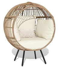 DWVO Wicker Egg Chair, Oversized Indoor Outdoor Lounger for Patio, Backyard, Living Room, Beige