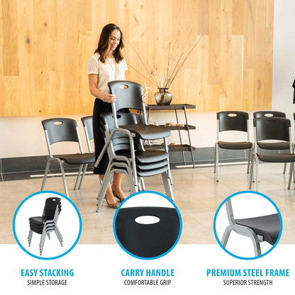 Lifetime Steel Framed Indoor/Outdoor Commercial Grade Stacking Chairs, Black & Silver, (Set of 14) 80569