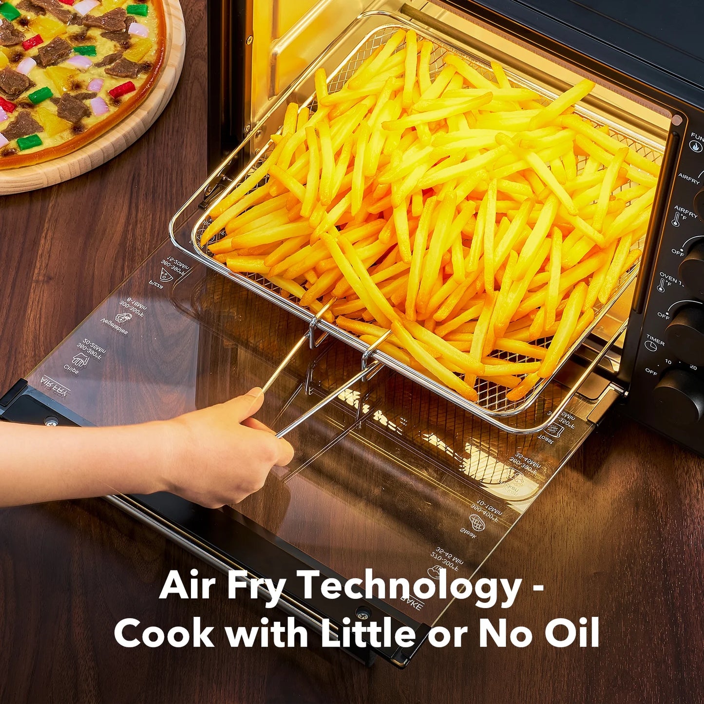 34 QT Super-Large  Air Fryer, Oil-Less Air Fryer Toaster Oven Combo with Pizza, Warm, Broil, Toast, Bake, Air Fry, 5  Functions - Black