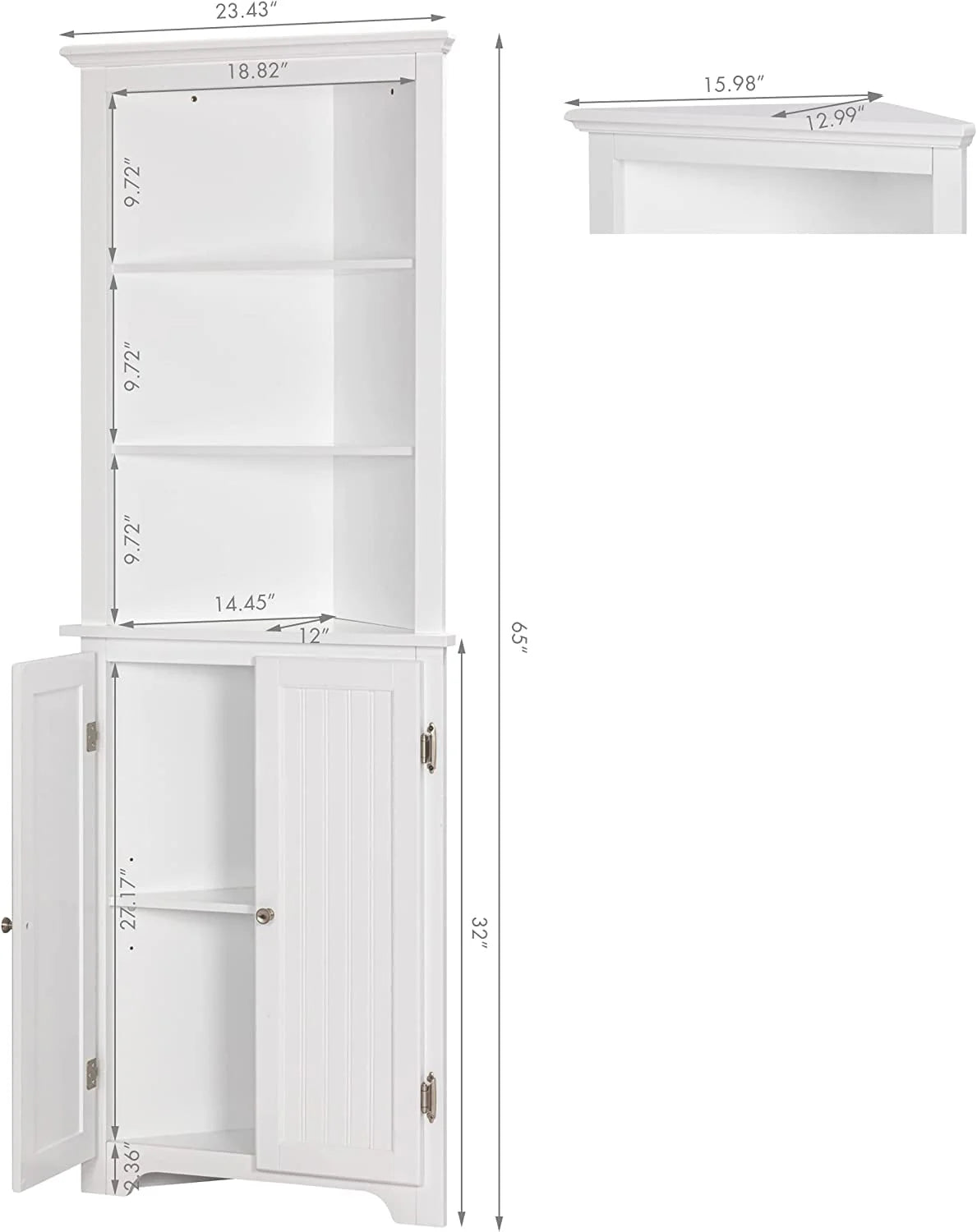UTEX Tall Corner Cabinet, Free Standing Corner Storage Cabinet with Doors and Adjustable Shelves 23"W White