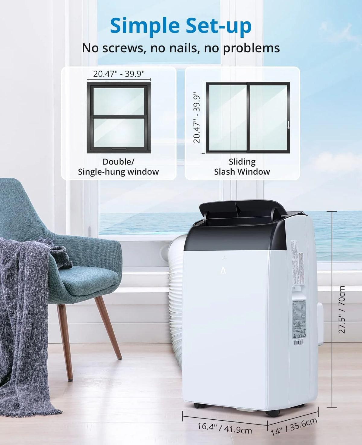 2025 New 14000 BTU Portable Air Conditioner Cools up to 750 Sq.Ft, 3-in-1 Quiet Portable AC Unit with Remote Control & Installation Kits for Large Room, 3 Speed, Auto Swing, 24H Timer