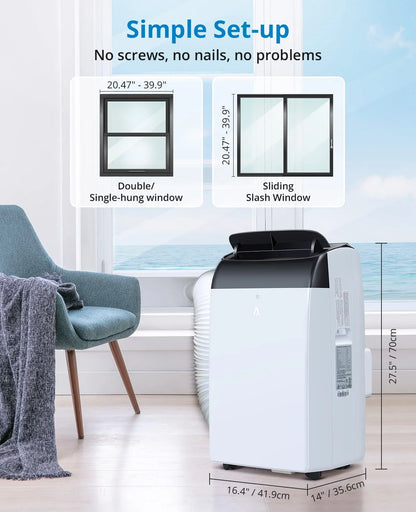 2025 New 14000 BTU Portable Air Conditioner Cools up to 750 Sq.Ft, 3-in-1 Quiet Portable AC Unit with Remote Control & Installation Kits for Large Room, 3 Speed, Auto Swing, 24H Timer