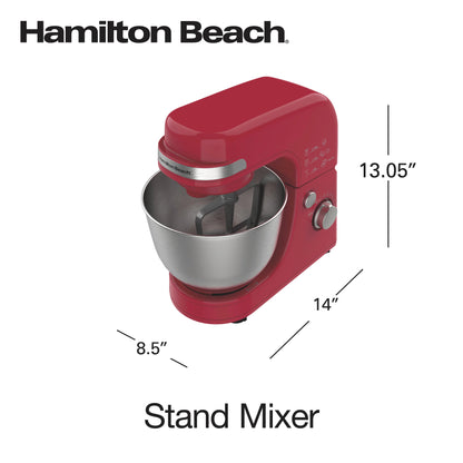 Hamilton Beach 4 Quart Stand Mixer for Kitchen, 7 Speeds, Tilt-Head, Dough Hook, Whisk & Flat Beater, White