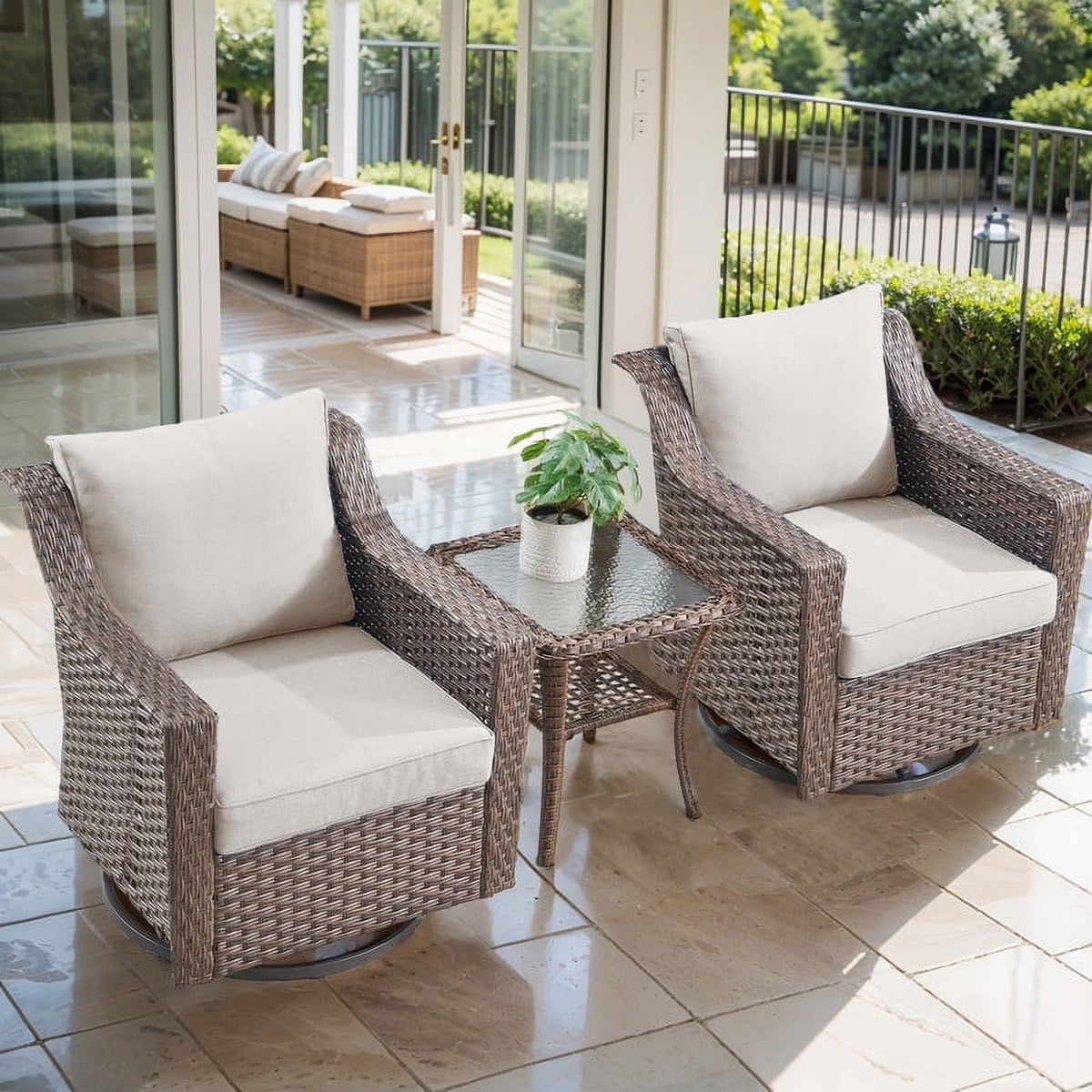 POCASSY Wicker Outdoor Couch, Brown Wicker Sofa Outdoor Furniture with All Weather Rattan and Olefin Cushion for Balcony, Backyard, Porch, Brown/Gray