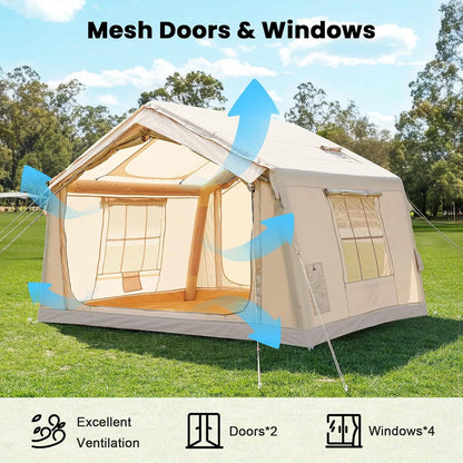 NAIZEA Inflatable Tents for Camping, Blow Up Tent with Hand Pump, Easy Setup Inflatable Hot Tent with Stove Jack, Waterproof Oxford Air Glamping Tents for Camping Adult 4-6 Person