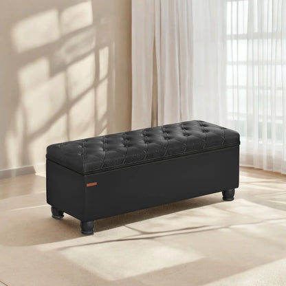 SONGMICS 46.5" Storage Ottoman Bench Storage Bench Bedroom Bench 330lb Load Capacity Solid Wood Legs Light Gray