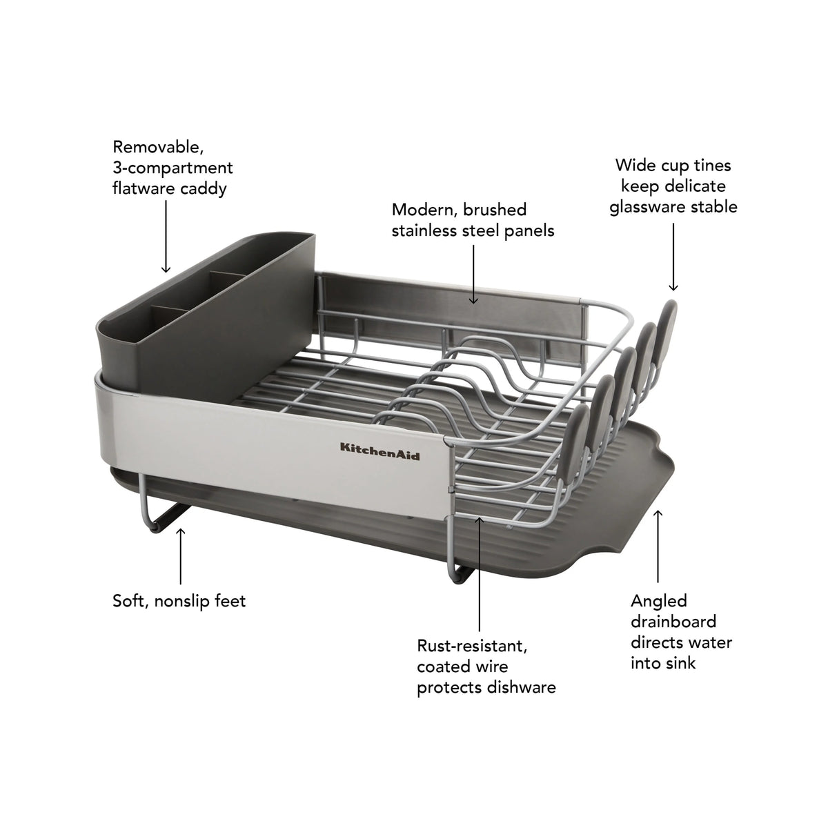 Kitchenaid Stainless Steel Wrap Compact Dish Rack in Satin Gray