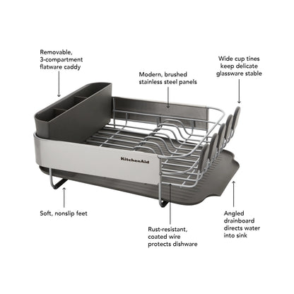 Kitchenaid Stainless Steel Wrap Compact Dish Rack in Satin Gray