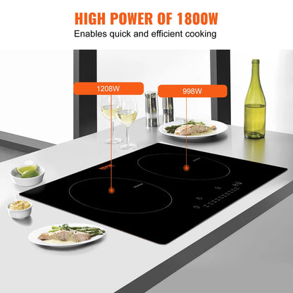 BENTISM 24 inch Electric Cooktop 2 Burners Ceramic Glass Stove Top Touch Control