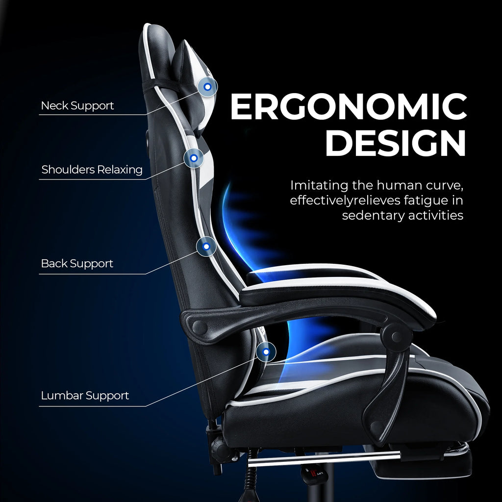 Gaming Chair, Seenda Video Game Chair with Footrest and Lumbar Support, Ergonomic Computer Chair Height Adjustable with Swivel Seat and Headrest, Red