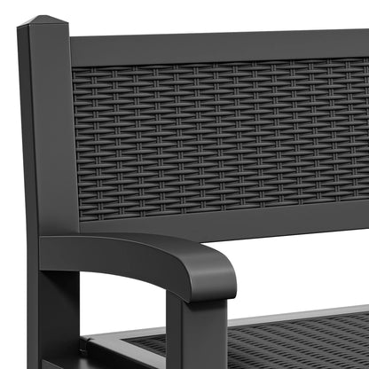 ModFusion 70-Gallon Outdoor Resin Storage Cabinet with Rattan Backrest �C Waterproof Patio Bench Seat, 500 lbs Capacity, Black