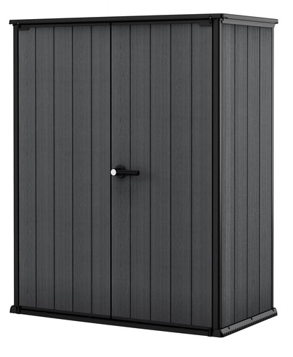 Keter Cortina Alto Vertical Durable Resin Outdoor Storage Shed with Heavy Duty Floor and Locking Latch Double Doors, Graphite