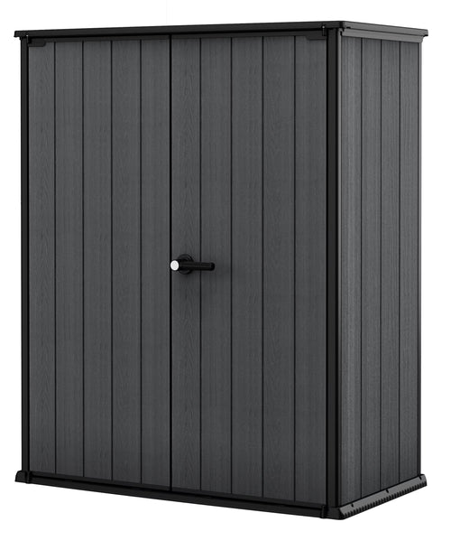 Keter Cortina Alto Vertical Durable Resin Outdoor Storage Shed with Heavy Duty Floor and Locking Latch Double Doors, Graphite