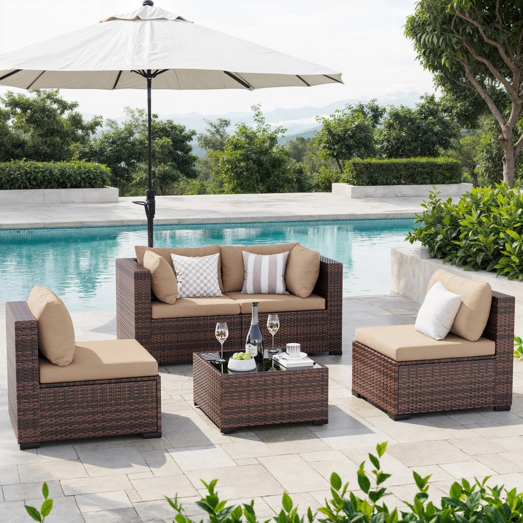 7 Pieces Patio Conversation Set, Outdoor Sectional PE Rattan Wicker Furniture Seat,Dark Gray