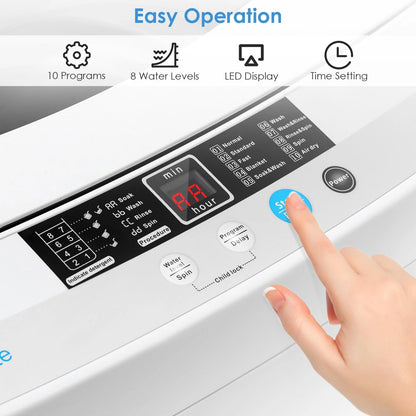 Giantex Full-Automatic Washing Machine, 1.34 Cu.ft Compact Washer w/10 Programs, 8 Water Levels & LED Panel, 9.92 Lbs Capacity Portable Cloth Washer and Spinner w/Drain Pump