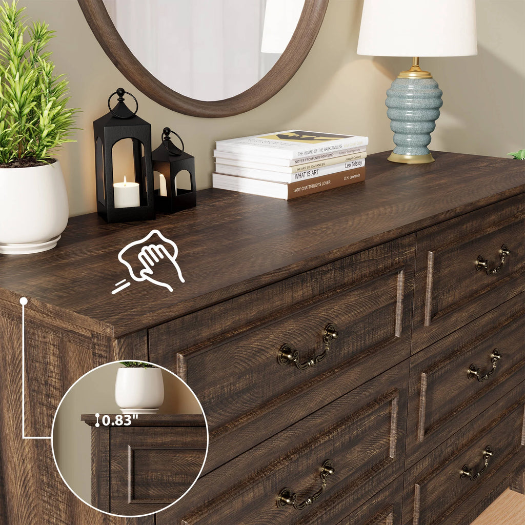 LainTene Dresser for Bedroom, Farmhouse White Dresser with Antique Handles, Vintage 6 Drawers Dresser, Chest of Drawers Storage Cabinet for Living Room, Entryway