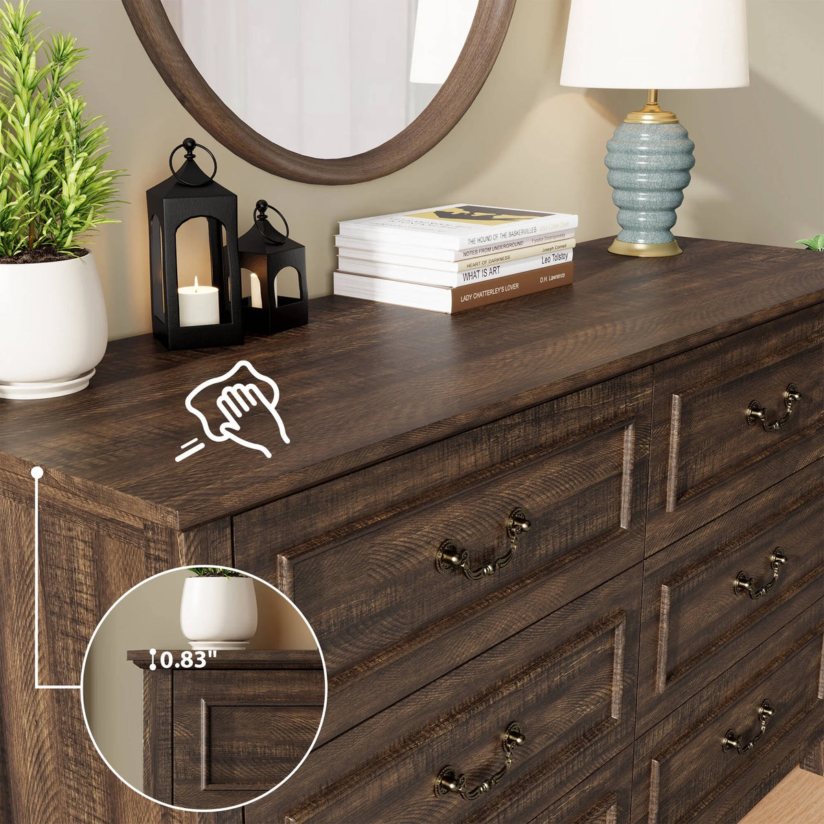 LainTene Dresser for Bedroom, Farmhouse White Dresser with Antique Handles, Vintage 6 Drawers Dresser, Chest of Drawers Storage Cabinet for Living Room, Entryway