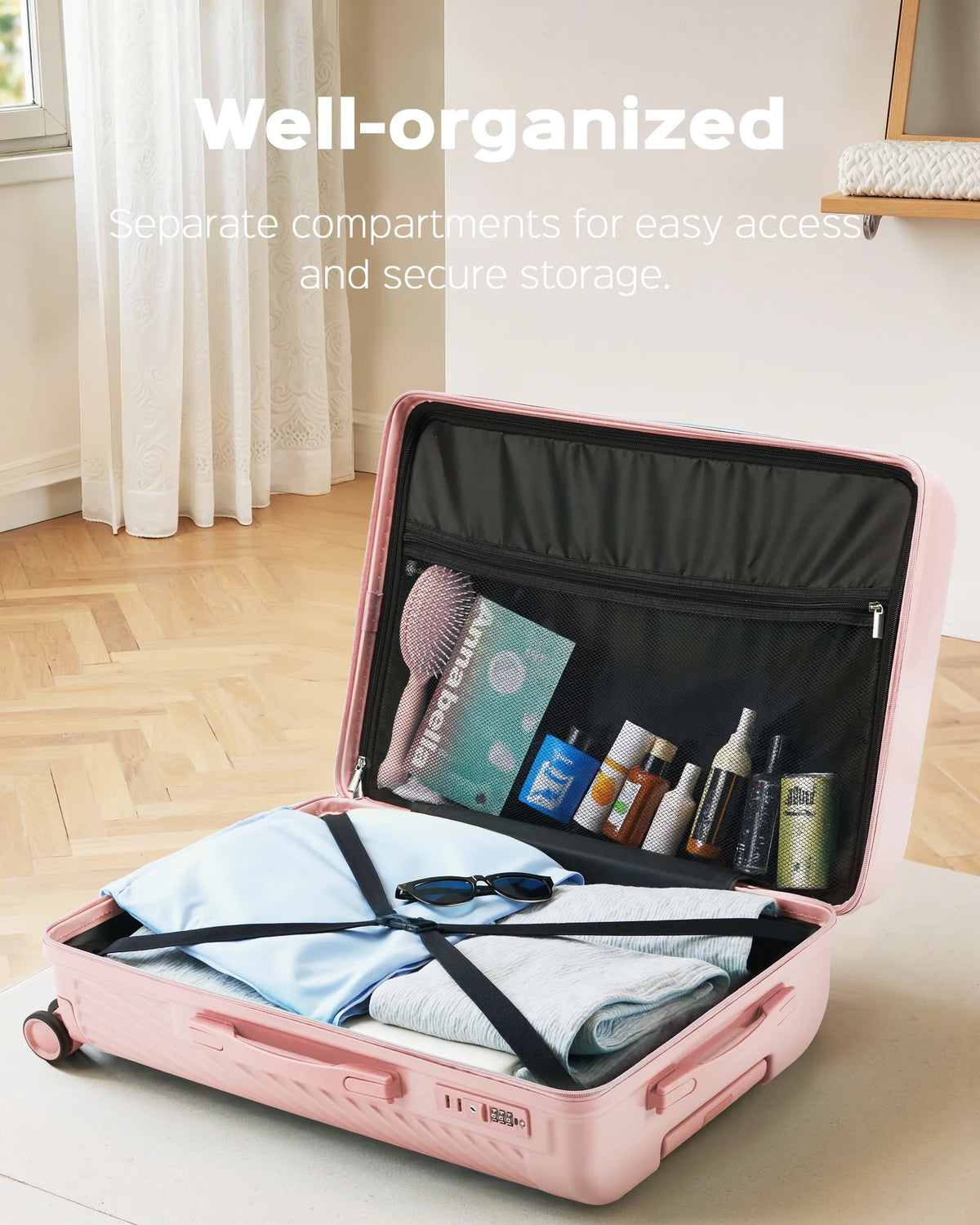 3 Piece Luggage Sets Hard Shell Suitcase Set with Spinner Wheels for Travel Trips Business 20" 24" 28", Rose Gold