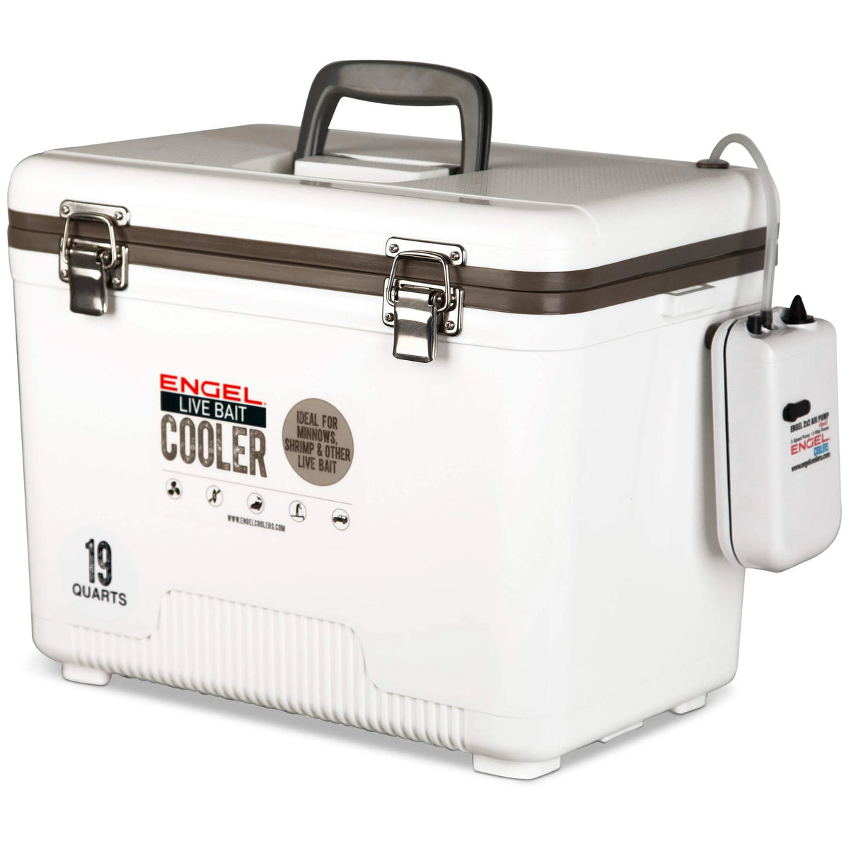 Engel 19qt Live Bait Drybox/Cooler w/ 2 Speed Aerator Pump and Net White (2025)