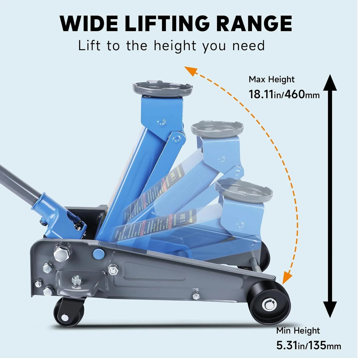 3 Ton Heavy Duty Floor Jack, Fast Lift & Stable Support, Carbon Steel Automotive Jack with Wheels, Max Lift 18.15" for Car and Truck Repair, Blue