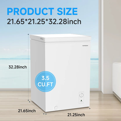 BANGSON 3.5 Cubic Feet Chest Freezer,Deep Freezer With Removable Basket,Adjustable Temperature for Home/Dorms/Apartment/Office