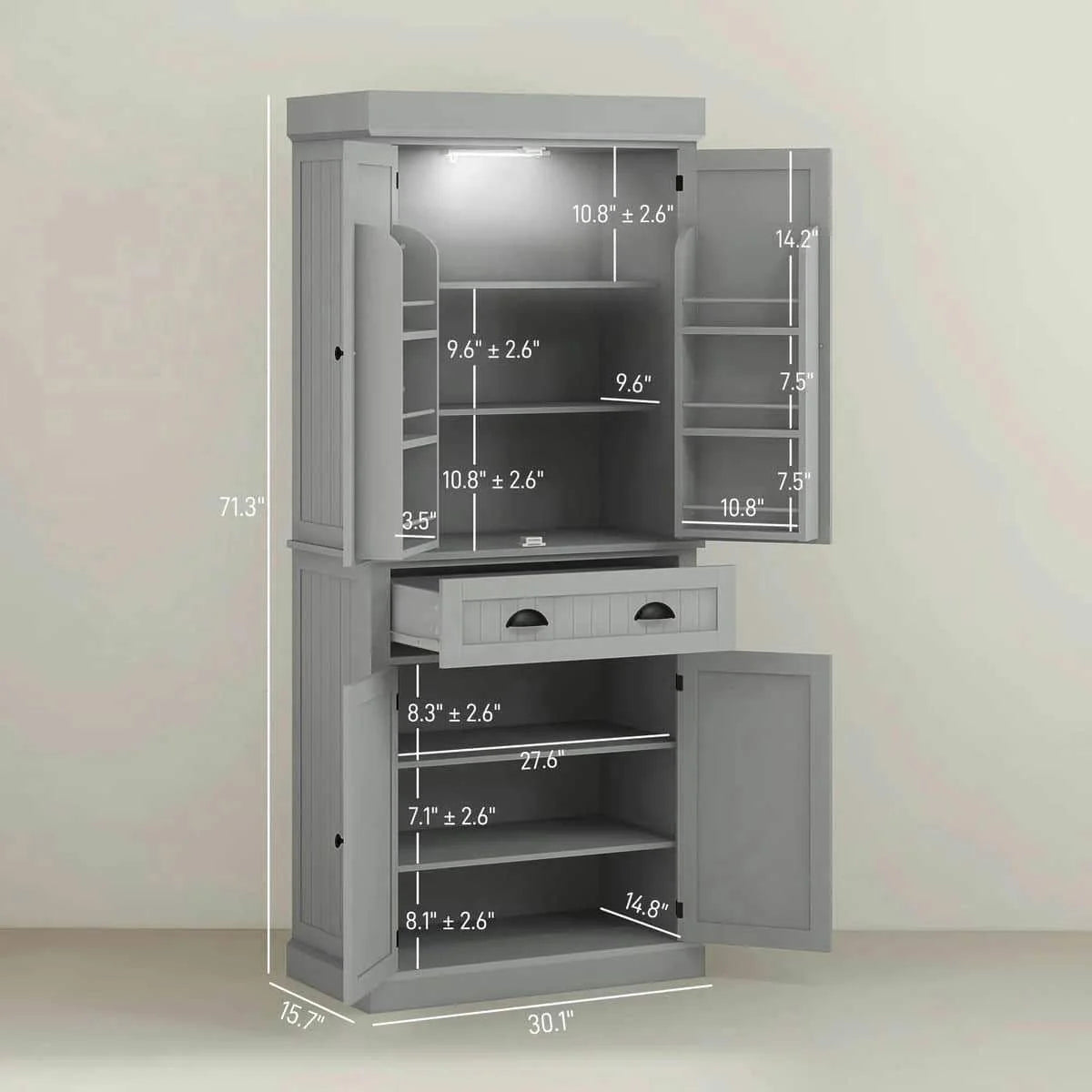 Spaco 17-Tier Kitchen Small Pantry Cabinet with 2 Doors and 6 Adjustable Shelves, Cabinet Pantry, Freestanding 5-Tier Shelving Pantries for Kitchen Storage, Gray