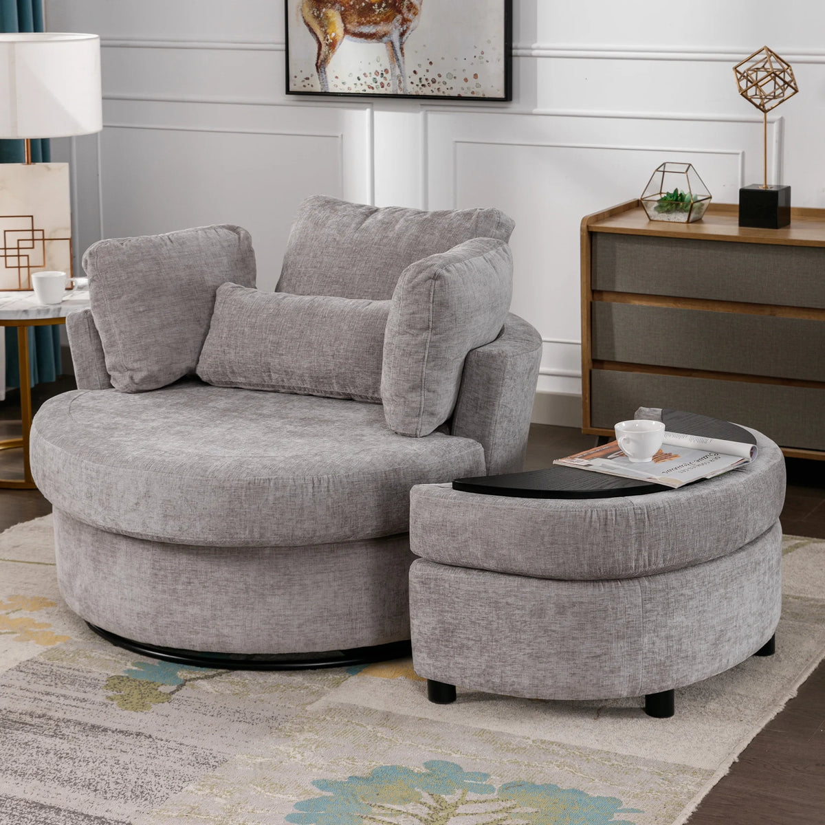 Muumblus Teddy Swivel Accent Barrel Chair, Modern Oversize Sherpa Comfy Round Reading Armchair for Living Room, Ivory
