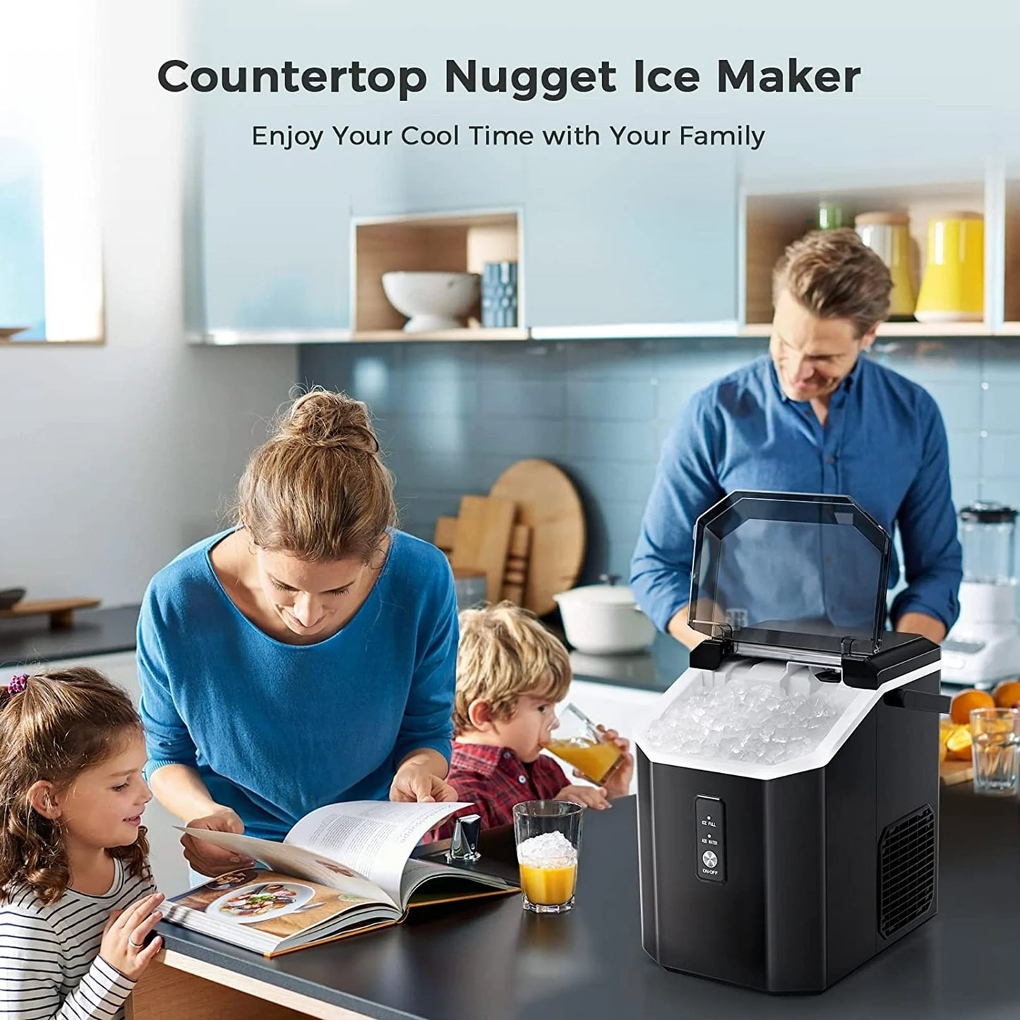 Auseo SS Nugget Countertop Ice Maker with Soft Chewable Ice, 35Lbs/24H, Self-Cleaning, Ice Scoop, Stainless Steel Silver, for Kitchen/Office/Party