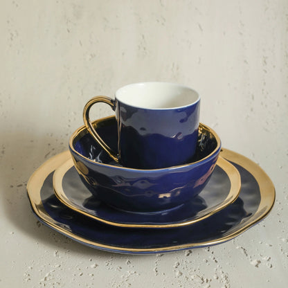 Stone Lain Florian Modern Porcelain Dish Set, 16-Piece Dishes for 4, Gold and Navy