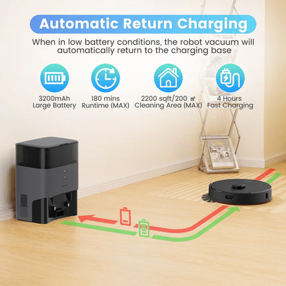 AIRROBO L60+ Self-Empty Robot Vacuum and Mop Cleaner with Ultrasonic Carpet Detection,6000Pa Suction,Laser Obstacle Avoidance,240min Long Runtime