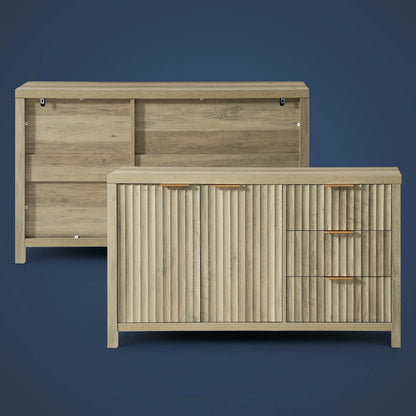 OAKHAM Fluted Sideboard Buffet Cabinet with 4 Doors, Storage Credenza with Adjustable Shelves, Modern Accent Cabinet Console, Sunwashed Ash Oak
