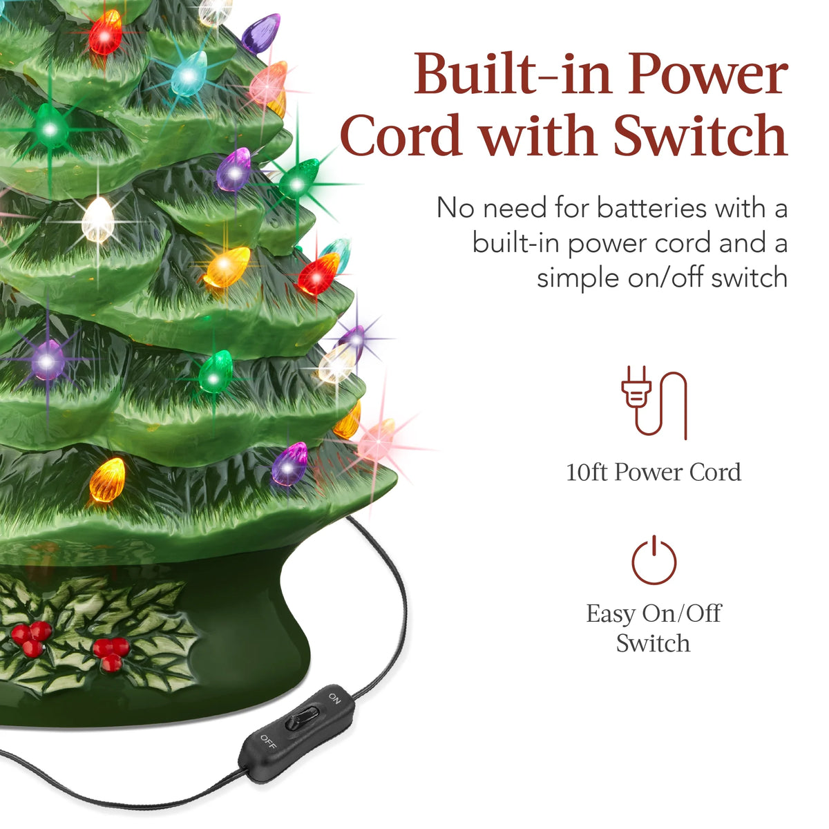 Best Choice Products 24in X-Large Pre-Lit Ceramic Christmas Tree Decor w/ 74 Multicolor Bulbs, LED Light - Green
