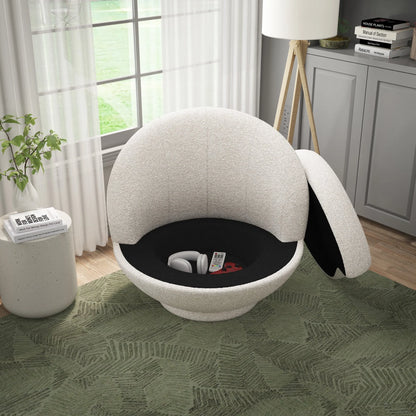 Hillsdale Boulder Upholstered Swivel Storage Chair, Ash White