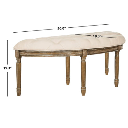 SAFAVIEH Abilene Tufted Rustic Semi Circle Bench, Beige/Rustic Oak