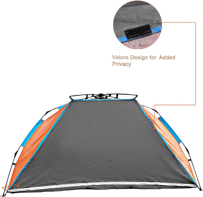 X-Large 4 Person Beach Tent Sun Shelter - Portable Sun Shade Instant Tent for Beach with Carrying Bag, Stakes, 6 Sand Pockets, Anti UV for Fishing Hiking Camping, Waterproof Windproof, Orange